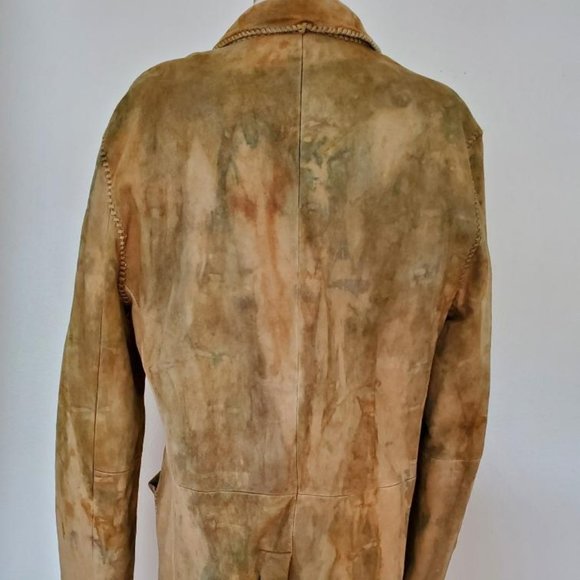John Varvatos leather coat Med Large brown gray tan beige tie dyed blazer 52 54 - Picture 4 of 10